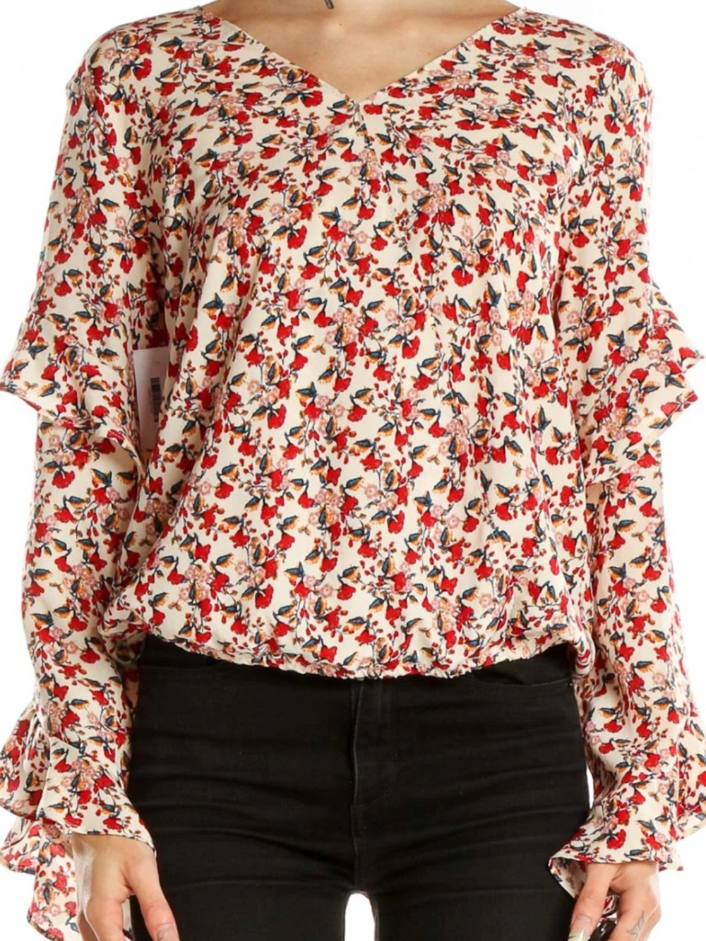 Max Studio Floral Boho Ruffle Sleeve Blouse Size M